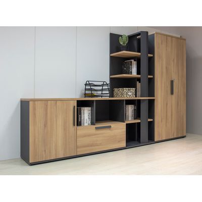 3483601088795-Armoire haute ARCADE -  L81 x H184 x P45 - 2 portes - chêne/anthracite--1