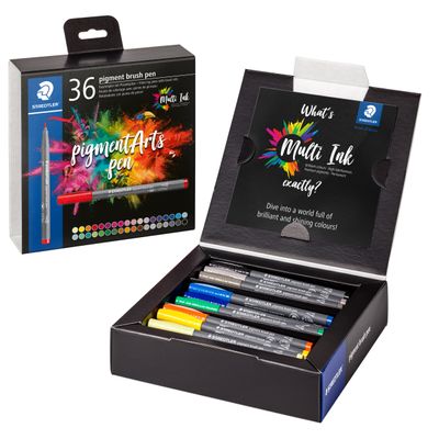 4007817096932-STAEDTLER Pigment brush 371 - 36 feutres pointe pinceau - couleurs assorties - encre Multi Ink intense--2
