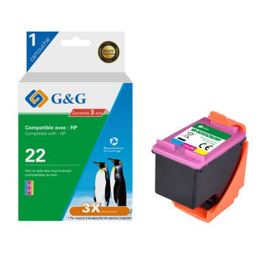 6937173407975-Cartouche compatible HP 22 - cyan, magenta,jaune - G&G--0