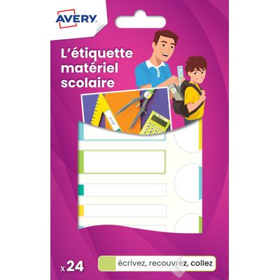 5014702028922-Avery - 24 Étiquettes plastifiées multi-usages blanches avec bordure verte, bleue, jaune et rouge - 63 x 16 / --0
