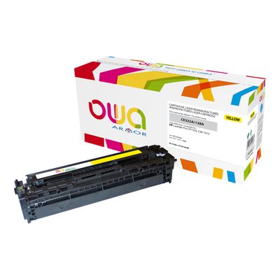 3112539604868-Cartouche laser compatible HP 128A - jaune - Owa K15416OW-Angle gauche-1